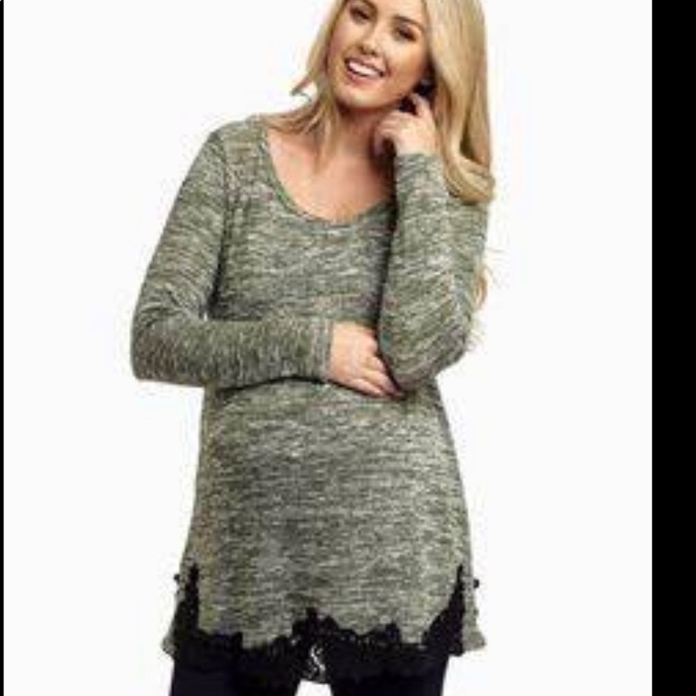 Pinkblush maternity black marled sweater with lace